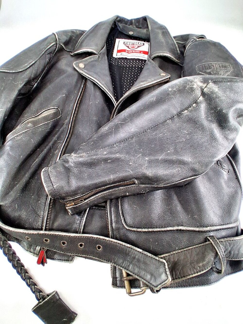 Vintage Firstgear By Hein Gericke Leather Motorcycle Jacket Belted Men's Biker L - Picture 12 of 16